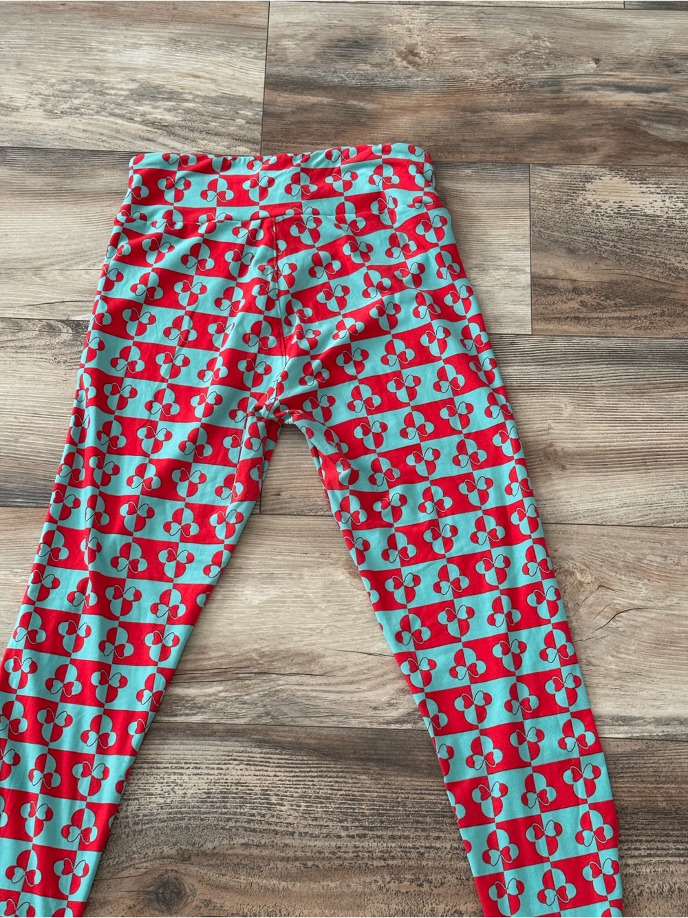 LuLaRoe Disney Minnie Mouse leggings pink teal geometric plaid print One Size